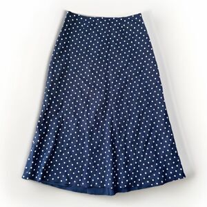 JG Hook Navy Polka Dot Linen Maxi Skirt Size 14 Lined Zip